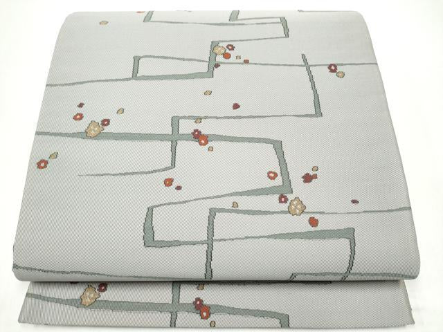 平和屋着物●六通柄袋帯　幾何学梅文　正絹　逸品　CABI0323hy