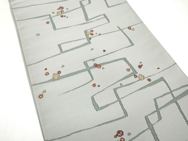 平和屋着物●六通柄袋帯　幾何学梅文　正絹　逸品　CABI0323hy