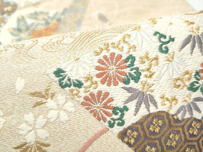 平和屋着物●六通柄袋帯　唐織　朱雀綴れ　絵巻楽器花文　金糸　正絹　逸品　CABI0326hy