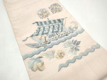 平和屋着物●太鼓柄袋帯　すくい織　船　成物　正絹　逸品　CABI0332hy