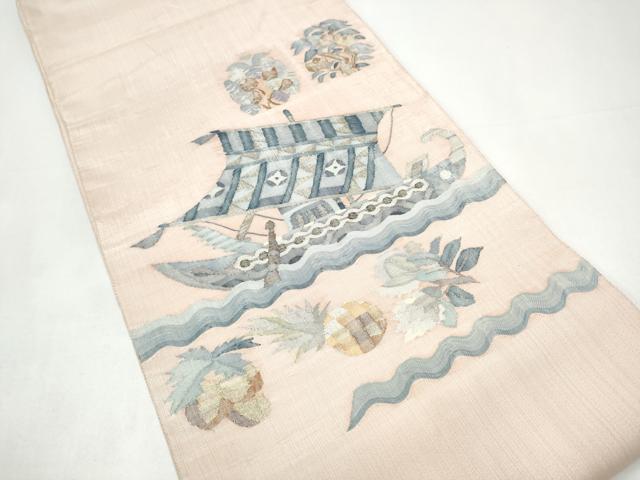 平和屋着物●太鼓柄袋帯　すくい織　船　成物　正絹　逸品　CABI0332hy