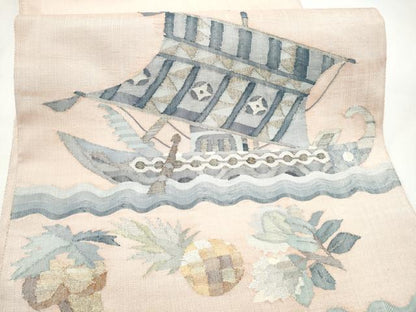 平和屋着物●太鼓柄袋帯　すくい織　船　成物　正絹　逸品　CABI0332hy