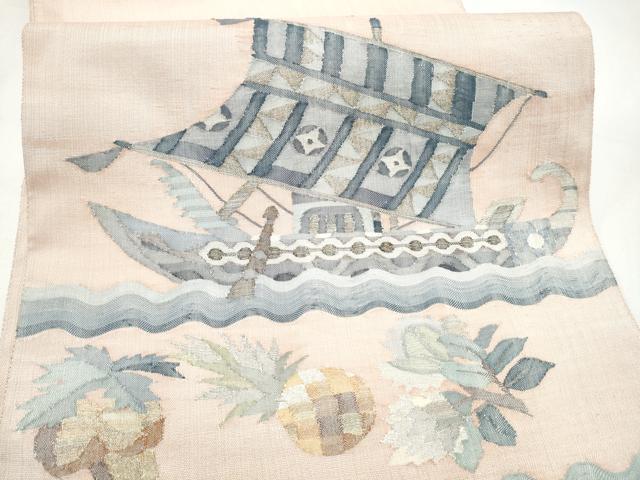 平和屋着物●太鼓柄袋帯　すくい織　船　成物　正絹　逸品　CABI0332hy