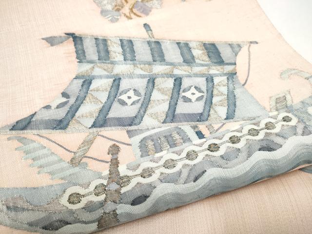 平和屋着物●太鼓柄袋帯　すくい織　船　成物　正絹　逸品　CABI0332hy