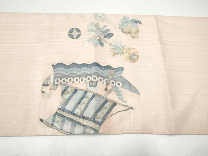 平和屋着物●太鼓柄袋帯　すくい織　船　成物　正絹　逸品　CABI0332hy