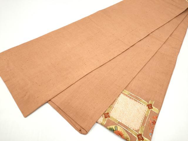 平和屋着物●太鼓柄袋帯　紬地　絞り　駒刺繍　草花丸文　金彩　正絹　逸品　CABI0333hy