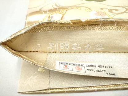 平和屋着物●六通柄袋帯　2通別腹新丸帯　雪輪草花文　金糸　正絹　逸品　CABI0334hy