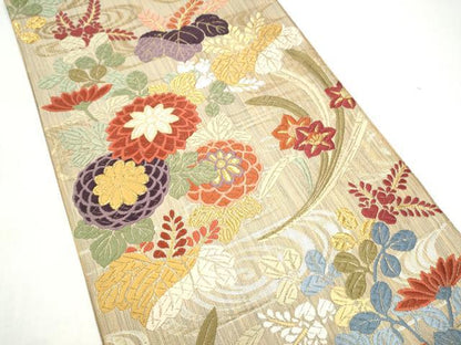 平和屋着物●六通柄袋帯　唐織　能衣四季文　金糸　正絹　逸品　CABI0335hy