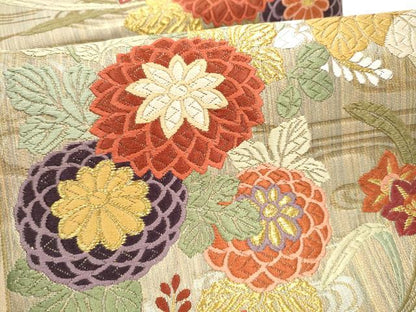 平和屋着物●六通柄袋帯　唐織　能衣四季文　金糸　正絹　逸品　CABI0335hy