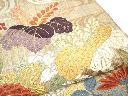 平和屋着物●六通柄袋帯　唐織　能衣四季文　金糸　正絹　逸品　CABI0335hy