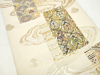 平和屋着物●六通柄袋帯　綾羅　短冊向かい鳥花文　正絹　逸品　CABI0340hy