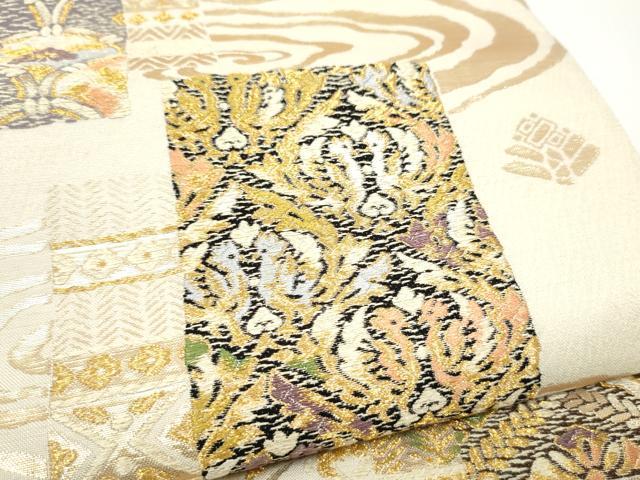 平和屋着物●六通柄袋帯　綾羅　短冊向かい鳥花文　正絹　逸品　CABI0340hy