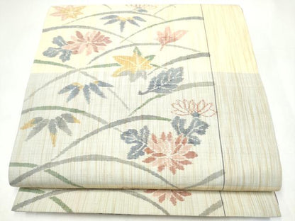 平和屋着物●全通柄袋帯　紬地　草花文　正絹　逸品　未使用　CABI0342hy