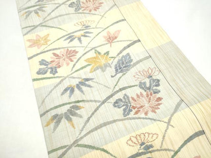 平和屋着物●全通柄袋帯　紬地　草花文　正絹　逸品　未使用　CABI0342hy
