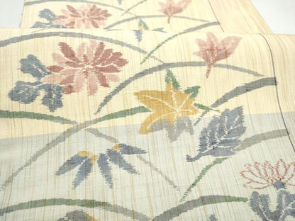 平和屋着物●全通柄袋帯　紬地　草花文　正絹　逸品　未使用　CABI0342hy