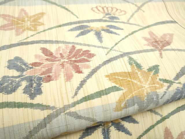 平和屋着物●全通柄袋帯　紬地　草花文　正絹　逸品　未使用　CABI0342hy