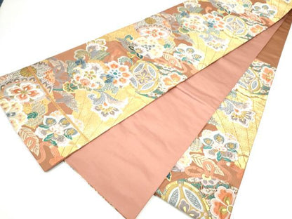 平和屋着物●六通柄袋帯　唐織　更紗花文　金糸　正絹　逸品　CABI0343hy