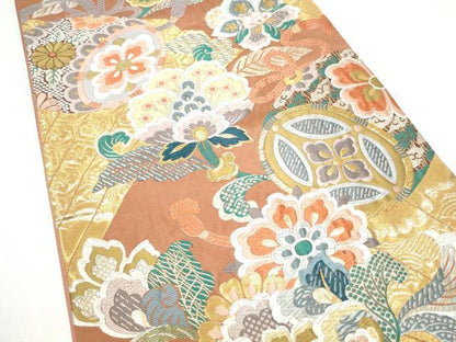 平和屋着物●六通柄袋帯　唐織　更紗花文　金糸　正絹　逸品　CABI0343hy