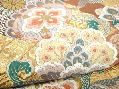 平和屋着物●六通柄袋帯　唐織　更紗花文　金糸　正絹　逸品　CABI0343hy