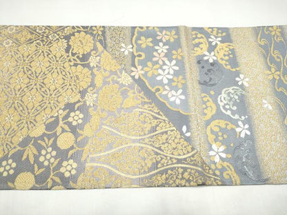 平和屋着物●両面　両方向　全通柄袋帯　唐織　金華山織　花唐草文　金糸　正絹　逸品　CABI0346hy
