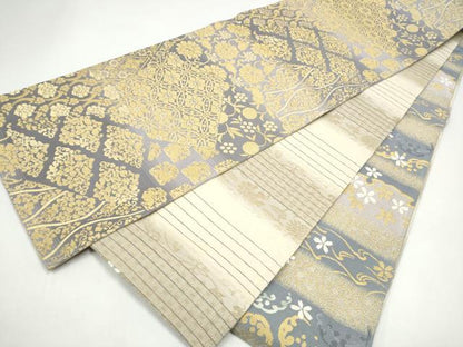 平和屋着物●両面　両方向　全通柄袋帯　唐織　金華山織　花唐草文　金糸　正絹　逸品　CABI0346hy