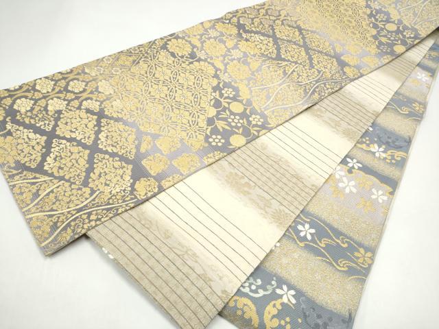平和屋着物●両面　両方向　全通柄袋帯　唐織　金華山織　花唐草文　金糸　正絹　逸品　CABI0346hy