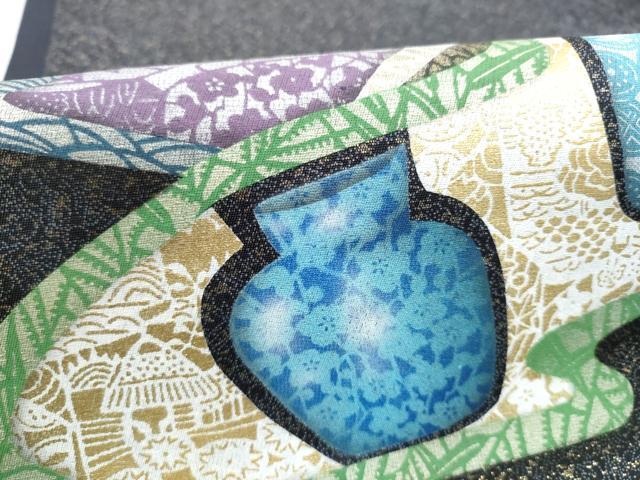 平和屋着物●太鼓柄袋帯　作家物　陶器花文　金彩　正絹　逸品　CABI0355hy