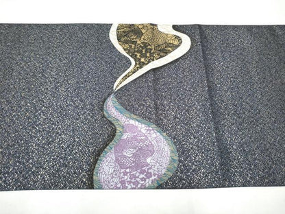 平和屋着物●太鼓柄袋帯　作家物　陶器花文　金彩　正絹　逸品　CABI0355hy