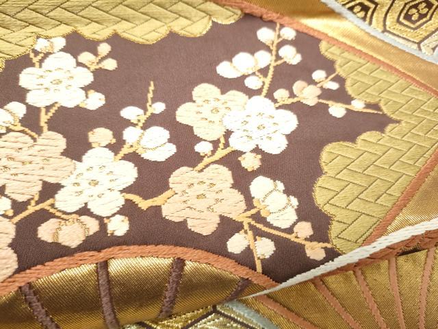 平和屋着物●西陣　河合美術織物謹製　六通柄袋帯　唐織　扇面草花文　金糸　正絹　逸品　CABI0357hy