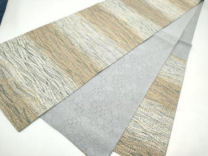 平和屋着物●六通柄袋帯　よろけ縞　金銀糸　正絹　逸品　CABI0361hy