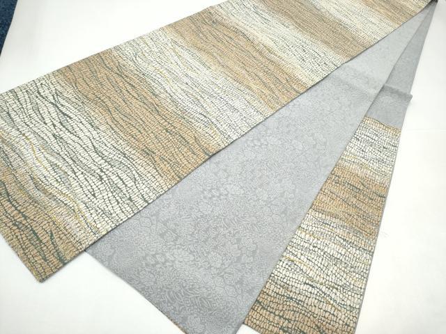 平和屋着物●六通柄袋帯　よろけ縞　金銀糸　正絹　逸品　CABI0361hy