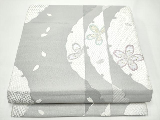 平和屋着物●六通柄袋帯　唐織　雪輪舞桜文　金銀糸　正絹　逸品　CABI0364hy