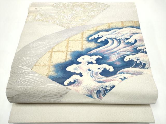 平和屋着物●太鼓柄袋帯　綴れ　地紙流水文　金銀糸　正絹　逸品　CABI0365hy