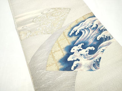 平和屋着物●太鼓柄袋帯　綴れ　地紙流水文　金銀糸　正絹　逸品　CABI0365hy