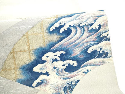 平和屋着物●太鼓柄袋帯　綴れ　地紙流水文　金銀糸　正絹　逸品　CABI0365hy