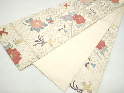 平和屋着物●六通柄袋帯　唐織　花鳥文　金糸　正絹　逸品　CABI0370hy