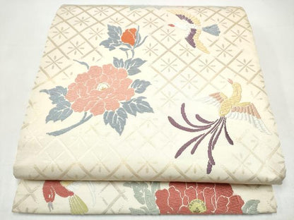平和屋着物●六通柄袋帯　唐織　花鳥文　金糸　正絹　逸品　CABI0370hy