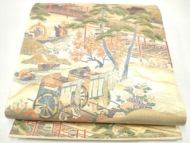 平和屋着物●老舗織元　泰生織物　六通柄袋帯　唐織　風景文　本金箔　正絹　逸品　CABI0371hy