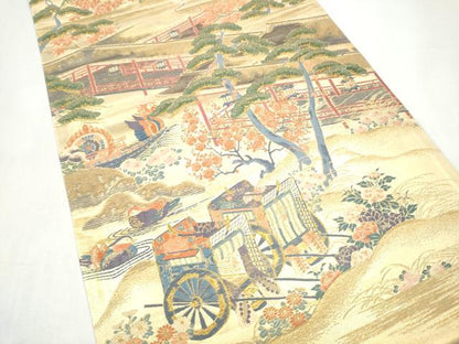 平和屋着物●老舗織元　泰生織物　六通柄袋帯　唐織　風景文　本金箔　正絹　逸品　CABI0371hy