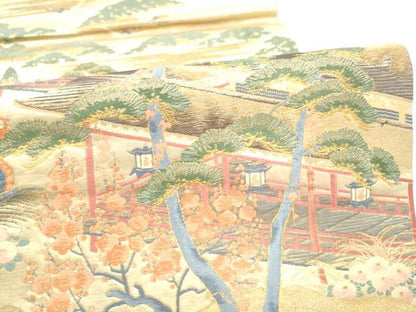 平和屋着物●老舗織元　泰生織物　六通柄袋帯　唐織　風景文　本金箔　正絹　逸品　CABI0371hy