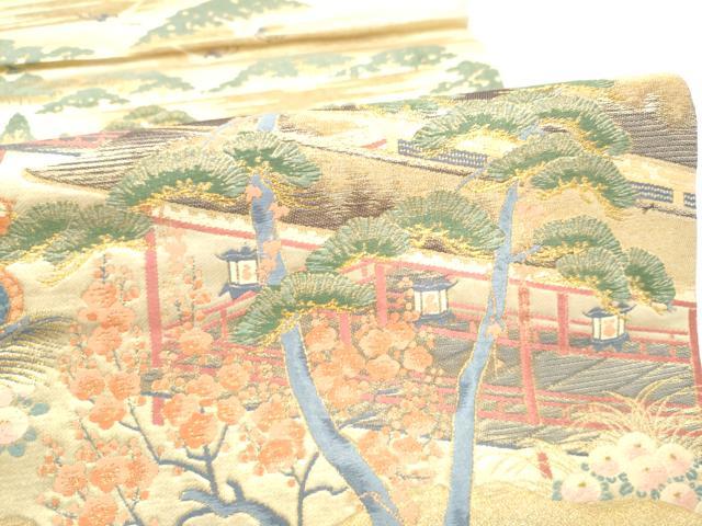 平和屋着物●老舗織元　泰生織物　六通柄袋帯　唐織　風景文　本金箔　正絹　逸品　CABI0371hy