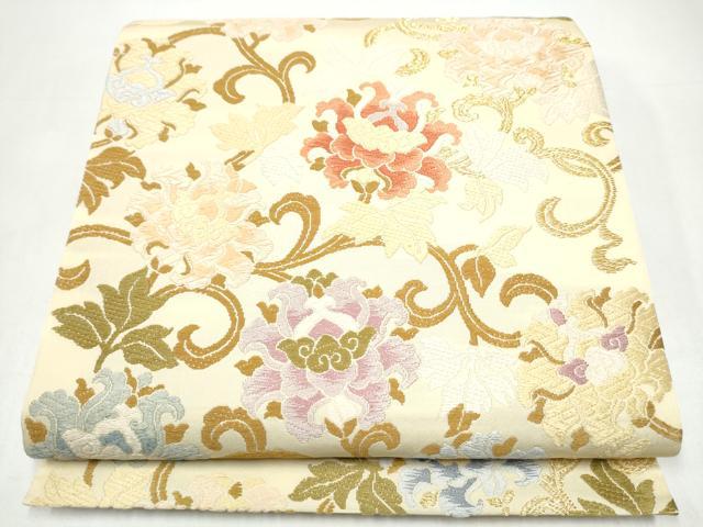 平和屋着物●六通柄袋帯　衲衣唐織　牡丹唐草文様　金糸　正絹　逸品　CABI0372hy