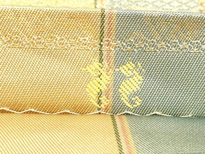 平和屋着物●名物裂一筋　西陣・あらいそ謹製　全通柄　本袋帯　市松鳥文　金糸　正絹　逸品　CABI0374hy