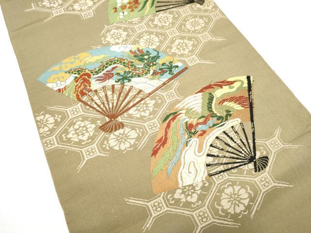 平和屋着物●アンティーク　大正ロマン　六通柄　本袋帯　扇面龍花文　金糸　正絹　逸品　CABI0375hy