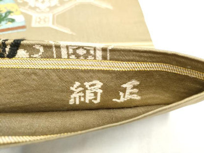 平和屋着物●アンティーク　大正ロマン　六通柄　本袋帯　扇面龍花文　金糸　正絹　逸品　CABI0375hy