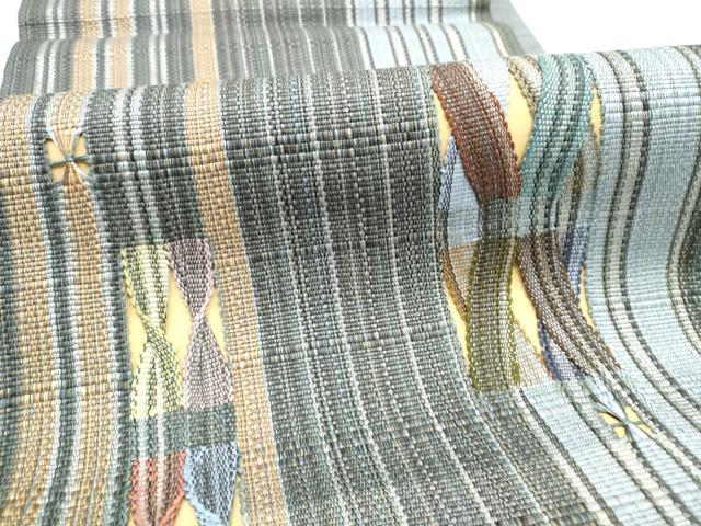 平和屋着物●太鼓柄袋帯　もじり織　幾何学文様　銀糸　正絹　逸品　CABI0378hy