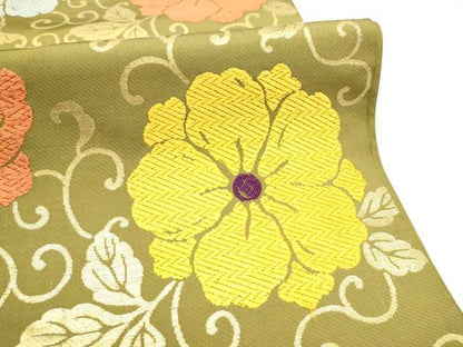 平和屋着物●六通柄　本袋帯　花唐草文　金糸　正絹　逸品　CABI0381hy