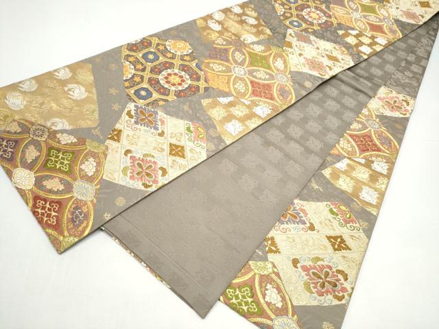 平和屋着物●両面　六通柄袋帯　唐織　色紙重ね吉祥文　金糸　正絹　逸品　CABI0388hy