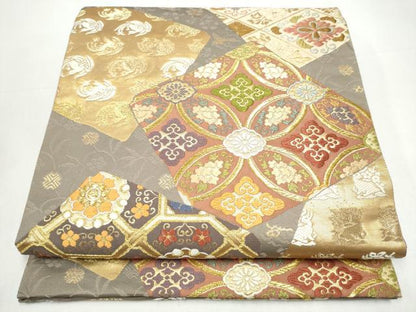 平和屋着物●両面　六通柄袋帯　唐織　色紙重ね吉祥文　金糸　正絹　逸品　CABI0388hy