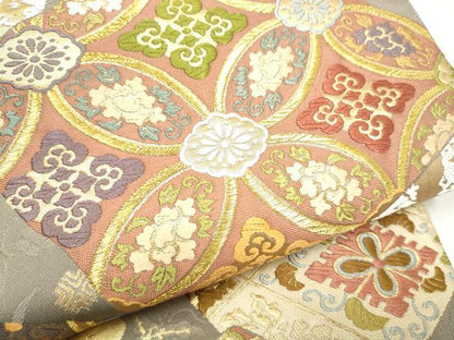 平和屋着物●両面　六通柄袋帯　唐織　色紙重ね吉祥文　金糸　正絹　逸品　CABI0388hy